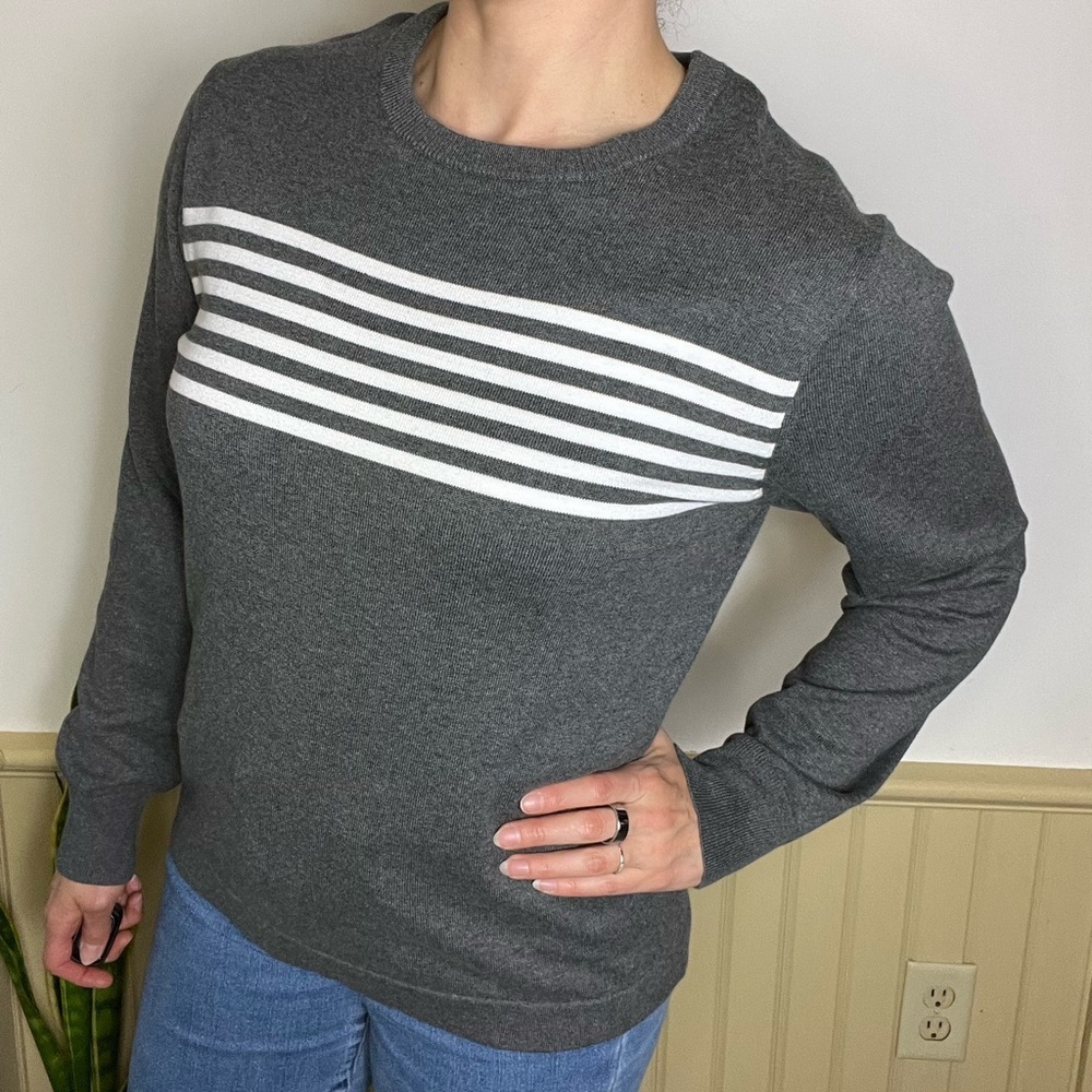 J.Crew Gray Striped Sweater 100% Cotton Soft Lightweight Unisex Women’s Sz M